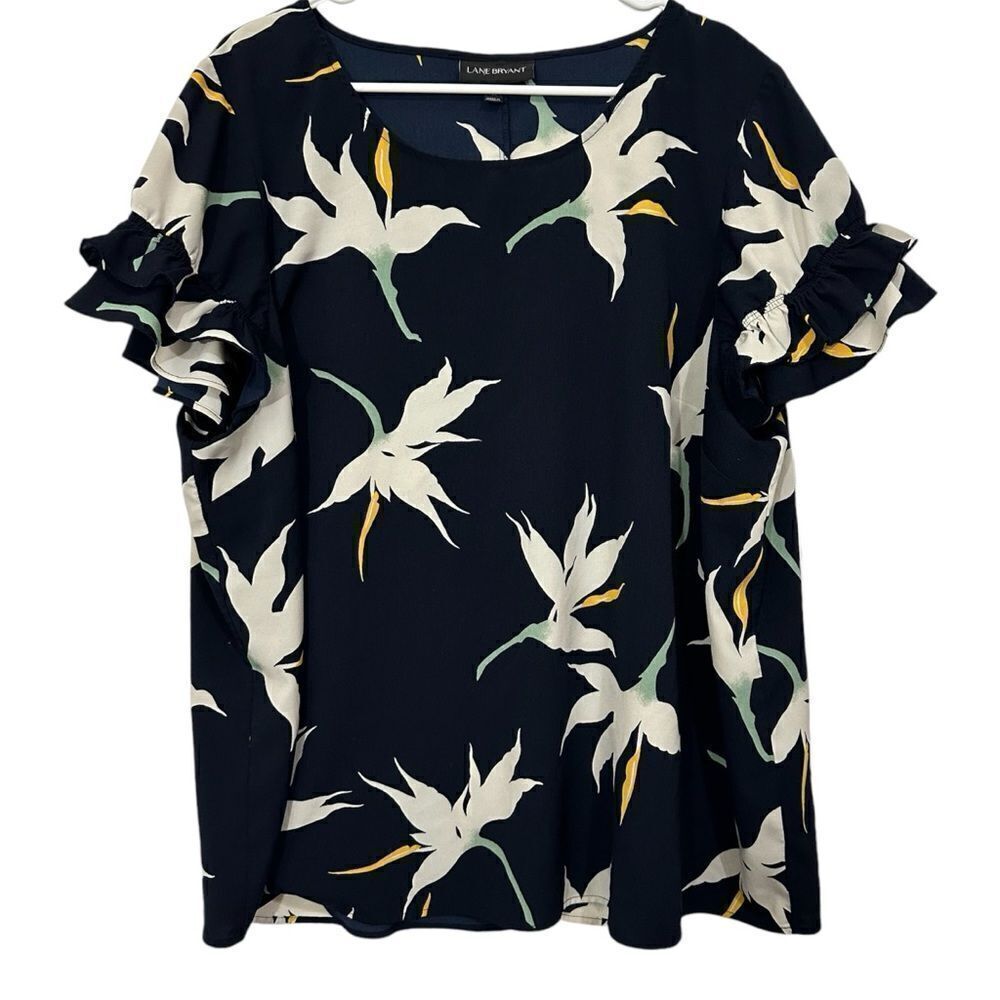 Lane Bryant Navy Floral Tshirt Blouse‎ Tropical Silky 20